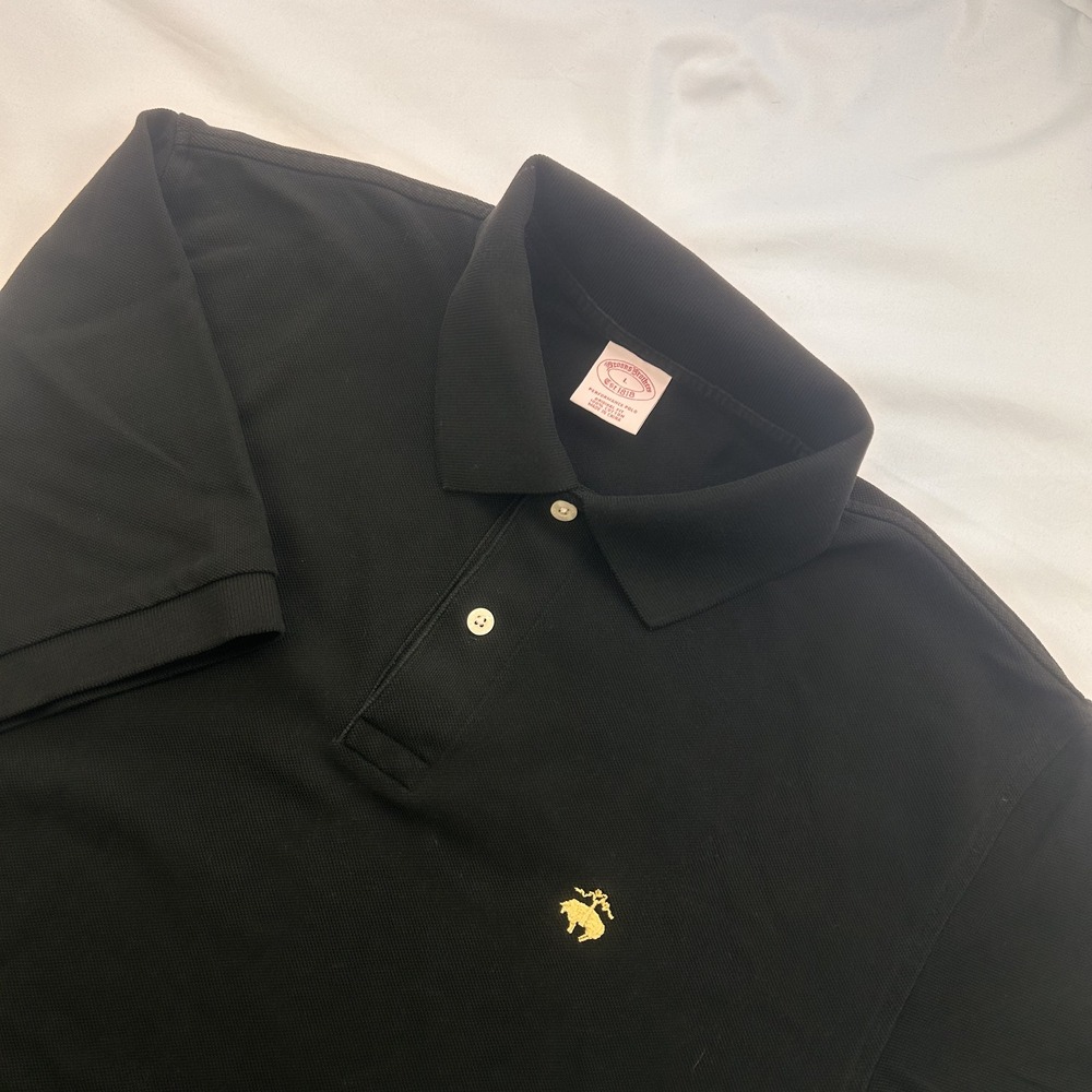 Brooks Brothers Men Black Cotton Pique Short Sleeve Polo Shirt L Original Fit
